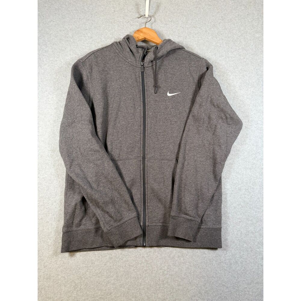 Nike Men's XL Gray Full Zip Fleece Hoodie White Swoosh Logo Sweatshirt 4002